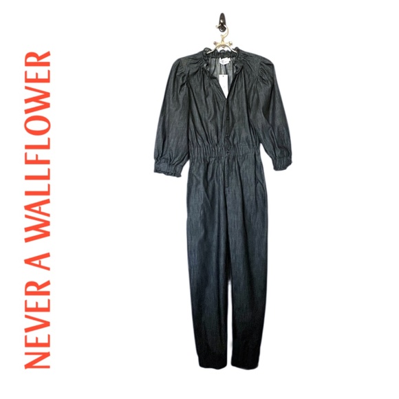 Never A Wall Flower Black Denim Jumpsuit Size XS
